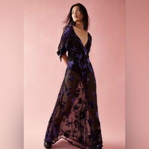 Free People Dahlia Maxi Dress Velvet Mesh Purple